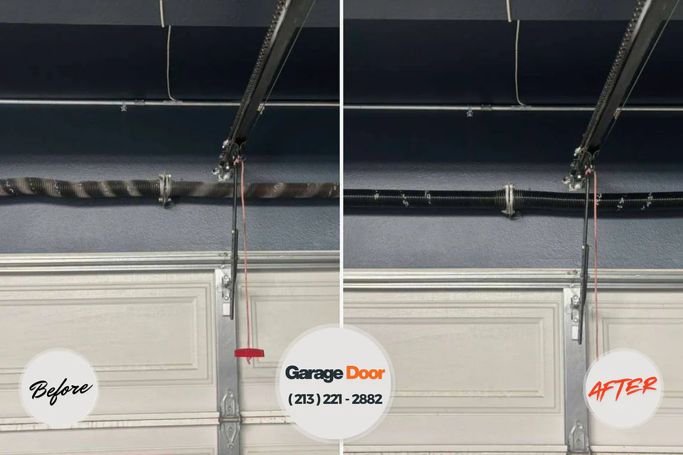Before and after: garage door spring repair Lake Worth, TX